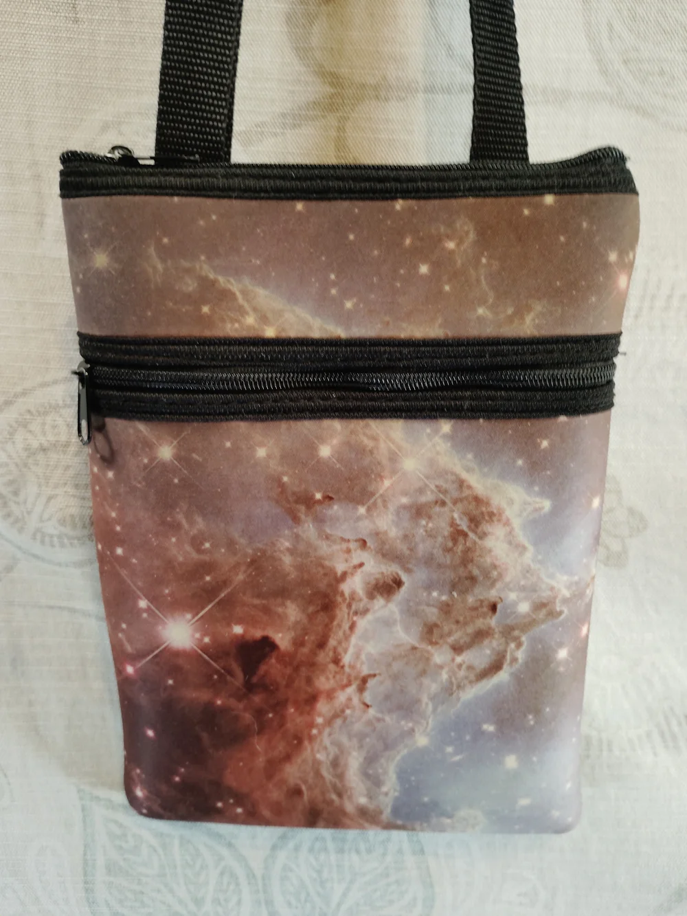 Galaxy Print Crossbody Bag - Brown/Beige